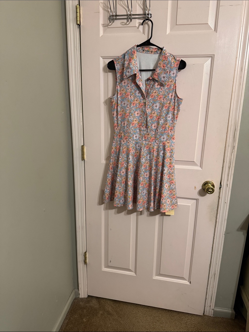 Sleeveless Pastel Floral Collared Skater Dress